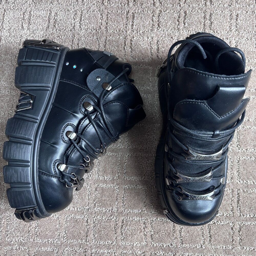 Steam Punk Sneaker Shoe Women's 7 Black Platform Gothic Rock Boot Metal Grunge